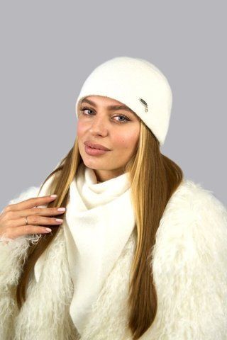 Белый женский комплект шапка с отворотом и косынка Кьяра 5167-5 5167-5 фото