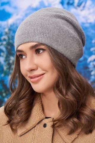 Тепла шапка з пухнастої пряжі 4982 сіра 1574157039 фото