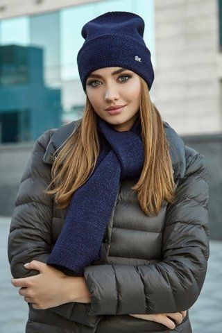 Приголомшливий комплект: шапка та шарф "Беатріс" &mdash; 5044-10 джинсовий 1308916002 фото