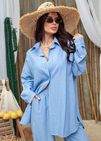 Блакитний жіночий літній костюм із жатого батисту 812-087 812-087 фото