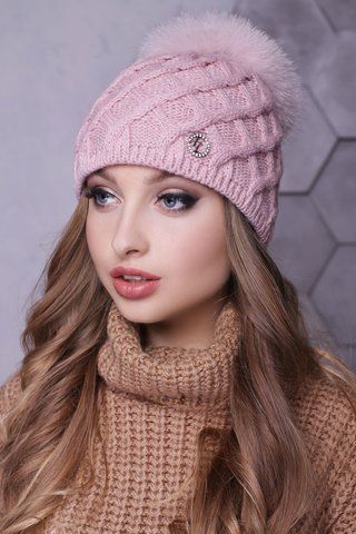ЗИМНЯЯ ШАПКА С ПЫШНЫМ БУБОНОМ ИЗ ПЕСЦА "СНЕЖАНА" - 0296 пудра (ЛЮРЕКС) 1291656652 фото