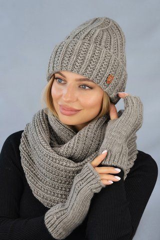 Комплект &laquo;Юна&raquo; (шапка, шарф-снуд, перчатки-митенки) 5300-38 тёмный кофе 5300-38 фото