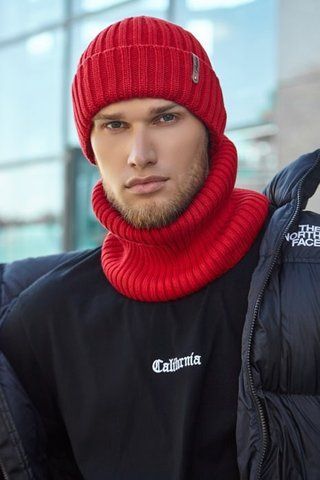 Чоловічий комплект із флісом "Канзас": шапка та шарф-хомут &mdash; 4732-4927-7 червоний 4732 фото