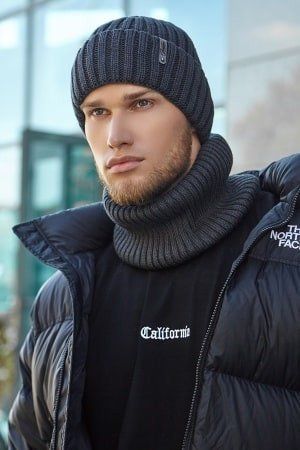 МУЖКИЙ КОМПЛЕКТ З ФЛІСОМ "КАНЗАС" (ШАПКА ТА ГАРФ-ХОМУТ) &mdash; 4732-4927-7 графіт 4732 фото