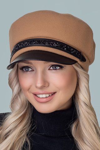 Демісезонна кепі Ніка блиск зі шкіряним козирком 9803 колір кемел 1562583609 фото