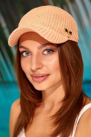 Вязанная бейсболка кепка Lurex 4952 персиковый 4952 фото