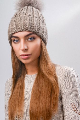 ШАПКА З ВІДВОРОТОМ І МЕХОВИМ БУБОНОМ &mdash; 26816-3 моко 908433652 фото