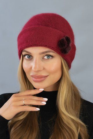 Бордовая шапка на подкладке с отворотом "Фрея" 5512 5512 фото
