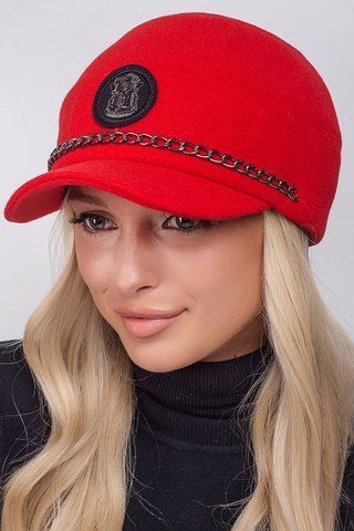 Червона тепла кепка з вовни з вушками Софія 8318 1545038023 фото