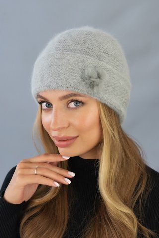 Шапка на подкладке с отворотом "Фрея" 5512 серая 5512 фото