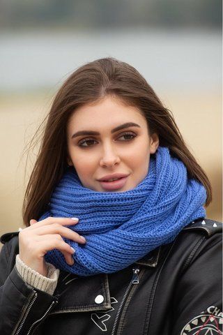 Классический вязаный снуд английской резинкой "Найк" - 121220 голубой 1491673624 фото