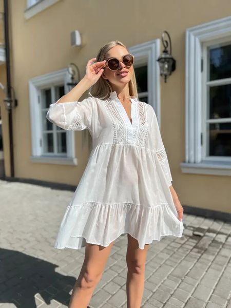 Жіноче пляжне плаття з мереживом макраме 216-00, білий розмір 42-44 216-001 фото