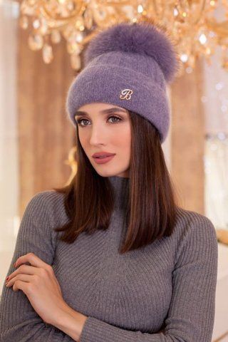 В'ЯЗНА ШАПКА З ПЕСЦЕМ ПОМНОНОМ "МАДЛЕН" &mdash; 4474 маренго 1332031682 фото