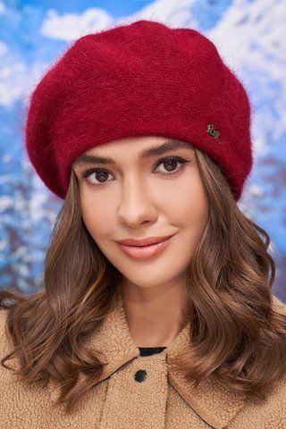 Теплий зимовий берет із пухнастої пряжі Естель бордовий 4977 1545038629 фото