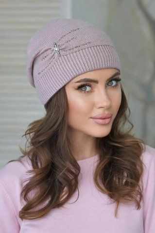 В'язана шапка "Скарлетт" 407-036 темна пудра 407-036 фото