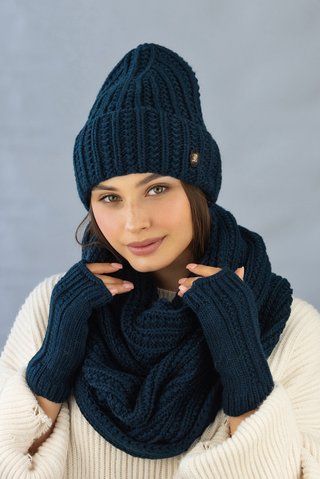 Комплект Юна (шапка, шарф-снуд, перчатки-митенки) 5300-38 джинсовый 5300-38 фото