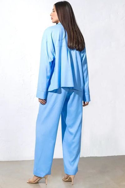 Лляний брючний костюм 107-087 колір блакитний, розмір 50-52 107-087 фото