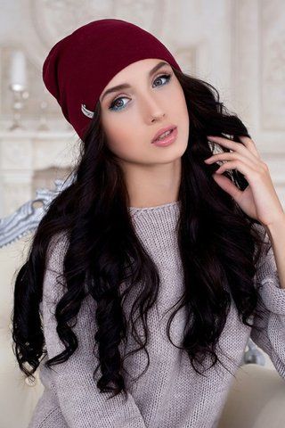 ОСЕННЯЯ ШАПКА-ЧУЛОК - 94200 бордовый 908434893 фото