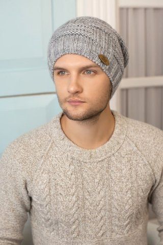 Чоловіча шапка-ковпак із візерунком "Макс" &mdash; 4701 світло-сірий 1457478282 фото