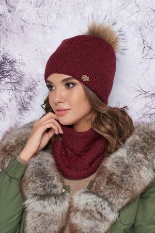Ідеальний комплект "Тіяна": шапка та шарф-хомут &mdash; 4905-7 бордовий 1347246654 фото
