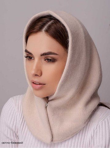 Жіночий в'язаний капор з ангори 10862 світло-бежевий 10862 фото
