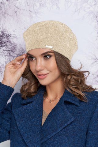 Берет с люрексовой нитью на флисовом подкладе Наиля 4908 кремовый 4908 фото