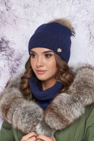 Идеальный комплект "Тияна": шапка и шарф-хомут - 4905-7 джинсовый 1347246655 фото