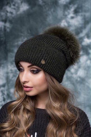 Зимова шапка з пишним помпоном "Лима" &mdash; 0296 зелений 296 фото