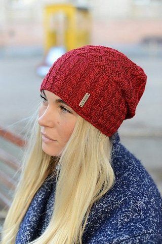 Шапка жіноча в'язана &mdash; 167-229 бордо 908430986 фото