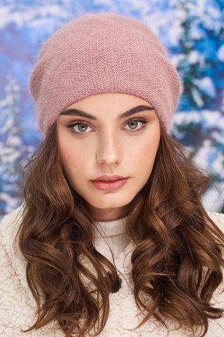 Тепла шапка з пухнастої пряжі 4982 темна пудра 4982 фото