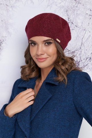 БЕРЕТ ИЗ ЛЮРЕКСОВОЙ НИТИ С ЦЕЛЬНОЙ ФЛИСОВОЙ ПОДКЛАДКОЙ &laquo;НАИЛЯ&raquo; - 4908 бордовый 4908 фото
