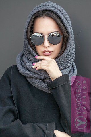 МОДНЫЙ ВЯЗАНЫЙ ШАРФ-СНУД 182 тёмно-серый 908432206 фото