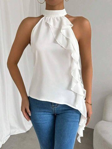 Асиметрична блуза з воланами 372 im біла 372 фото