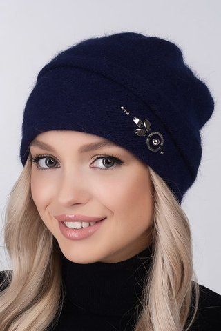 Тёмно-синяя шапка из ангоры с флисом Венера 1610 1535867749 фото
