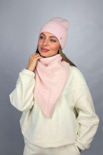 Жіночий комплект шапка та косинка &laquo;Ажен&raquo; (4984-5) світла пудра. 4984-5 фото