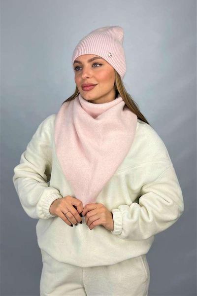 Жіночий комплект шапка та косинка &laquo;Ажен&raquo; (4984-5) світла пудра. 4984-5 фото