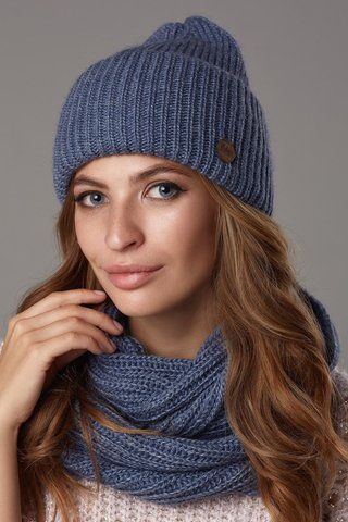 Жіночий набір шапка та хомут "Барбара" &mdash; 1719 джинс 1498620821 фото