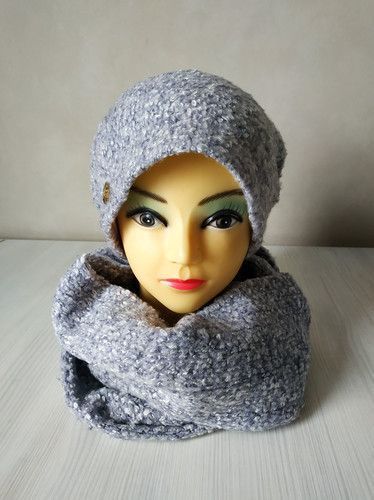 Польский тёплый комплект из шапки и шарфа-хомута Замир (Zamir) белый и светло-розовый 1579445620 фото