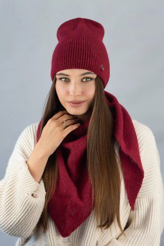 Жіночий комплект шапка та косинка &laquo;Ажен&raquo; (4984-5) бордовий 4984-5 фото
