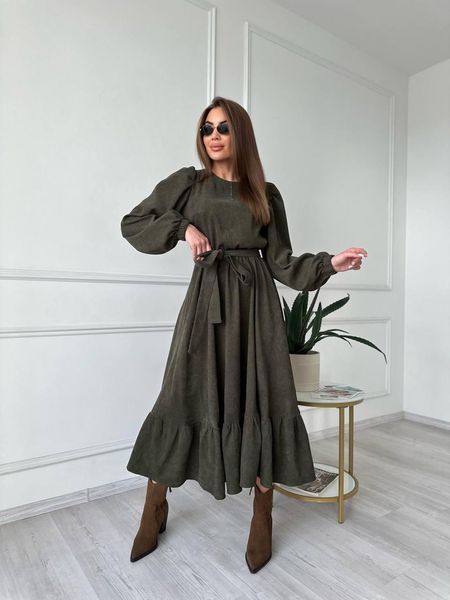 Женское вельветовое платье с поясом и рюшами 101 im 101 фото