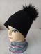 Шапка з натуральним помпоном "Модеста" 018 чорний (метелик блакитні) 1291655728 фото 4