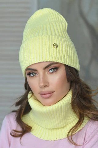 Жовтий в'язаний комплект Ешлі 089 (шапка+бафф) 89 фото