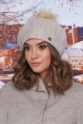 Берет із флісовою підкладкою та помпоном &laquo;Ляманта&raquo; &mdash; 6016 світла кава 1308916531 фото