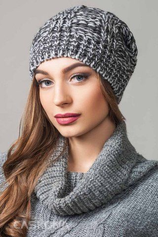 Женская вязаная шапка из меланжевой пряжи "CAMILA" - 45602 светло-серый/серый 908435231 фото