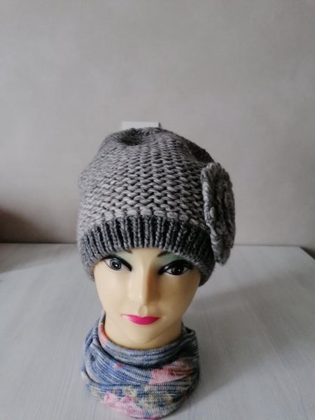 Тепла шапка "Рита" сіро-бежева 2393537069 фото