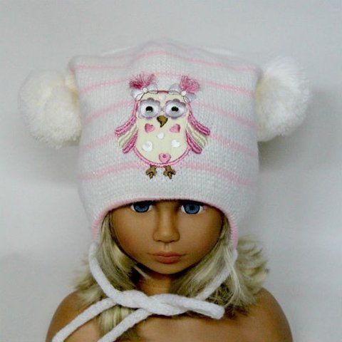 ЗИМНЯЯ ШАПОЧКА НА ДЕВОЧКУ 3-6 ЛЕТ "СОВА" - белый 908422300 фото