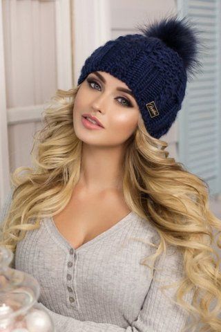 ЗИМНЯ ТЕПЛА ШАПКА КРАПНОЇ В'ЯЗКИ "САРА" &mdash; 4381 джинс 4381 фото