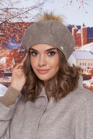 Берет с флисовой подкладкой и помпоном &laquo;Ляманта&raquo; - 6016 темный кофе 1308916533 фото