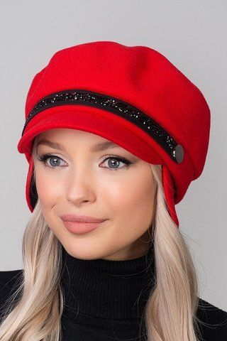 Яркое женское кепи "Блеск ушки" (козырек основа) - красный 1347246717 фото