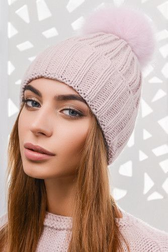 ШАПКА С ОТВОРОТОМ И МЕХОВЫМ БУБОНОМ - 26816-8 чёрный 1756000317 фото